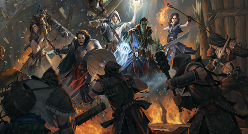Equipe de jogadores controlando personagens do jogo em batalha